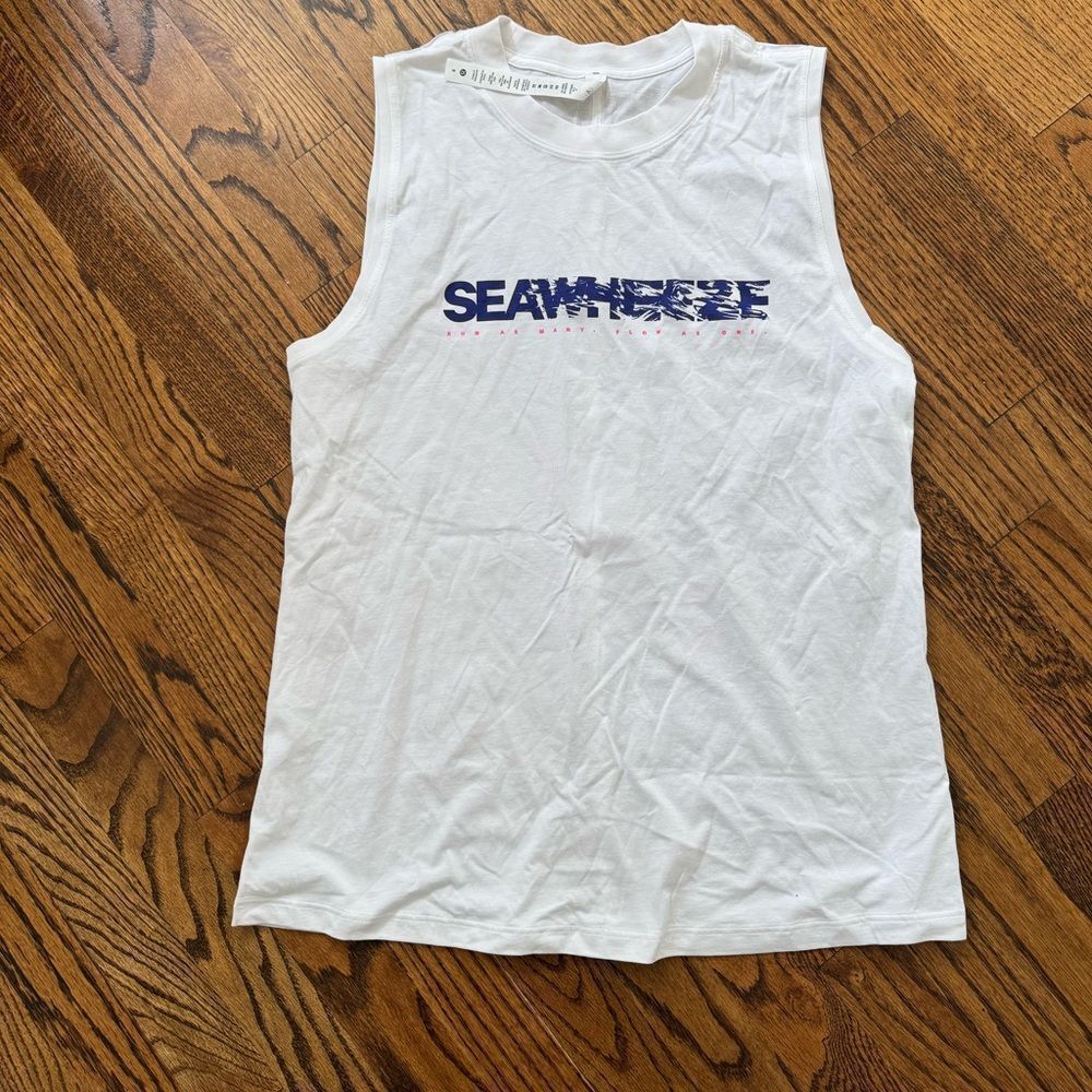 NWT New LULULEMON All Yours Tank Top Seawheeze Sea Wheeze White Blue Logo 6